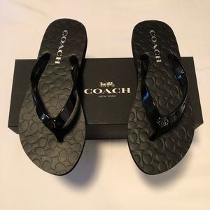 Flip Flops/Sandals By Coach, Black, Various Sizes